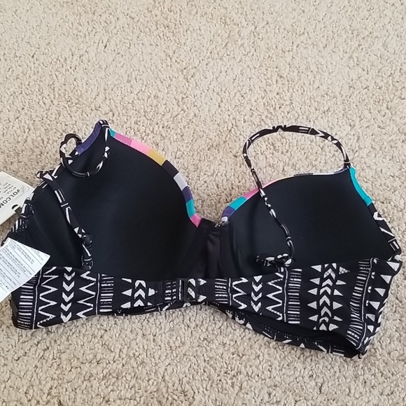 NWT! Volcom Size S Black Multi Color Bikini Top - Picture 2 of 6